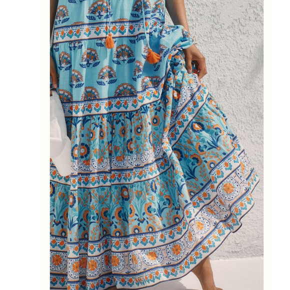 New Anthropologie Celina Moon Harriet Maxi Dress $199 SMALL Boho Blue Tasseled - Picture 4 of 7